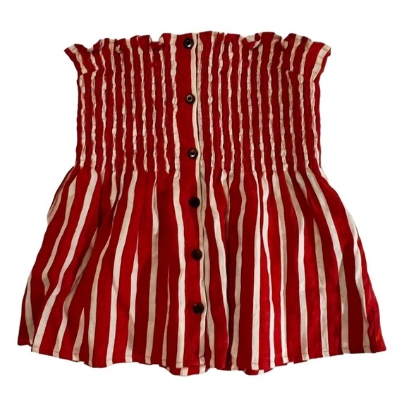 Faithfull The Brand Mazur Strapless Striped Linen Top Smocked US 6 Peplum - Picture 7 of 15